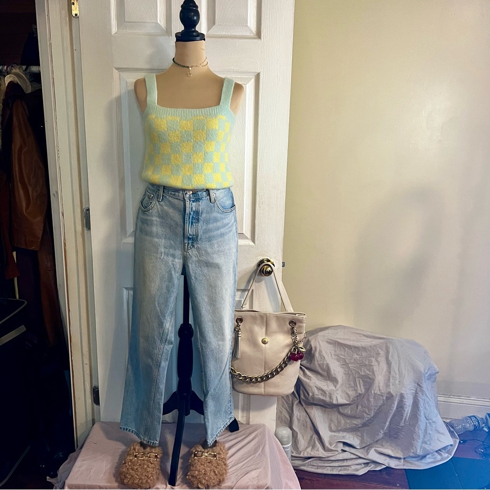 Blue‎ Pepper Women’s Checkered Preppy Casual Crop Tank Sweater Vest NWOT M